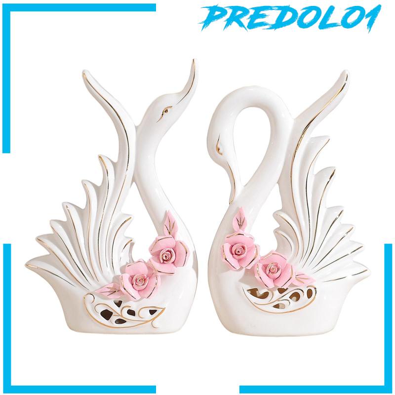 [Predolo1] 2pcs Patung Angsa Putih Patung Keramik Modern Dekorasi Ornamen Angsa