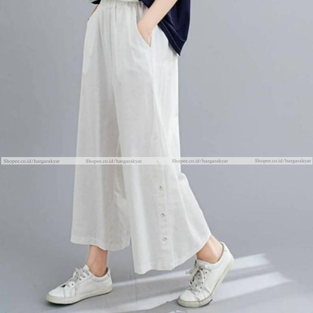 Kulot Mayung Katun Linen Kancing Bawah Amara Pants / Virgo Pants Linen Oversize Terbaru