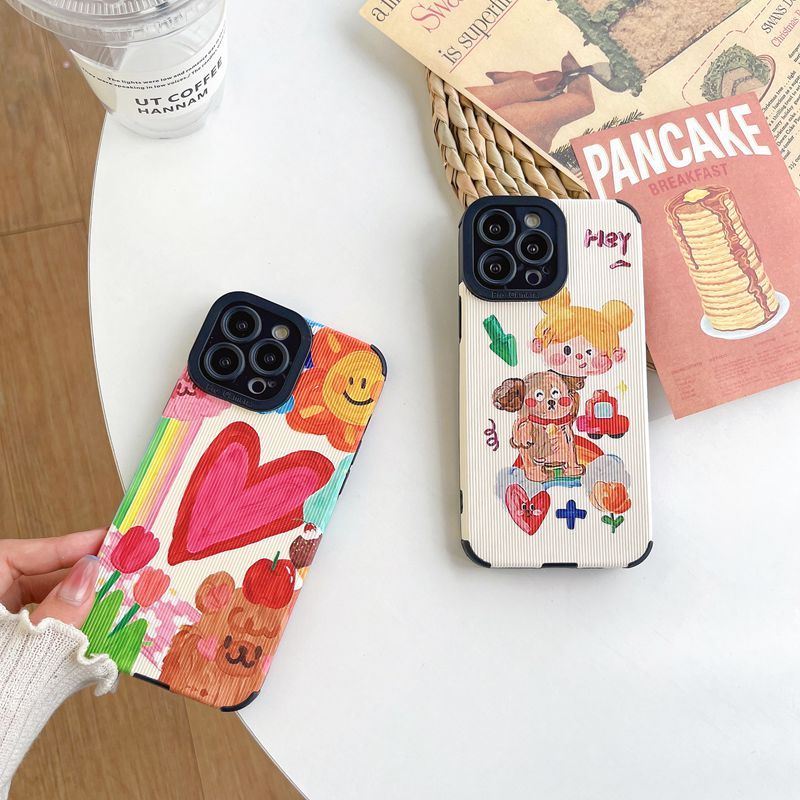 New Oil painting Love Girl Soft Case HP iP iPhone 11 12 13 14 Pro Max 7 8 + Plus SE 2020 X XR SE 2020 XS Max Red FTD Stripe Casing Apple