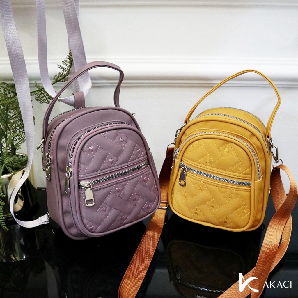 (COD) Akaci tas 3 fungsi ransel selempang handbag nilon cocola super bordir lucu hangout HP 06-6941