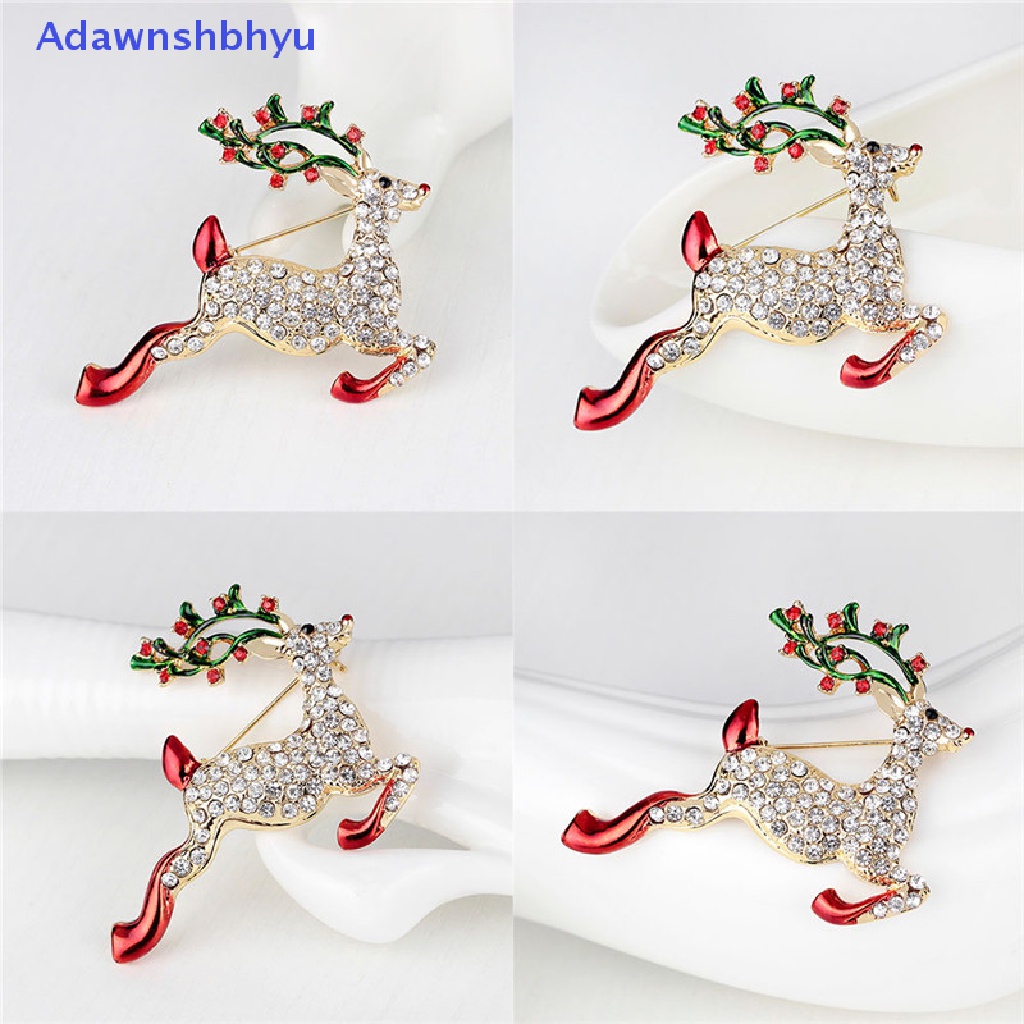 Adhyu 1X New Rhinestone Crystal Christmas Deer Brooch Pin Brooch Xmas Gift Gold Tone ID