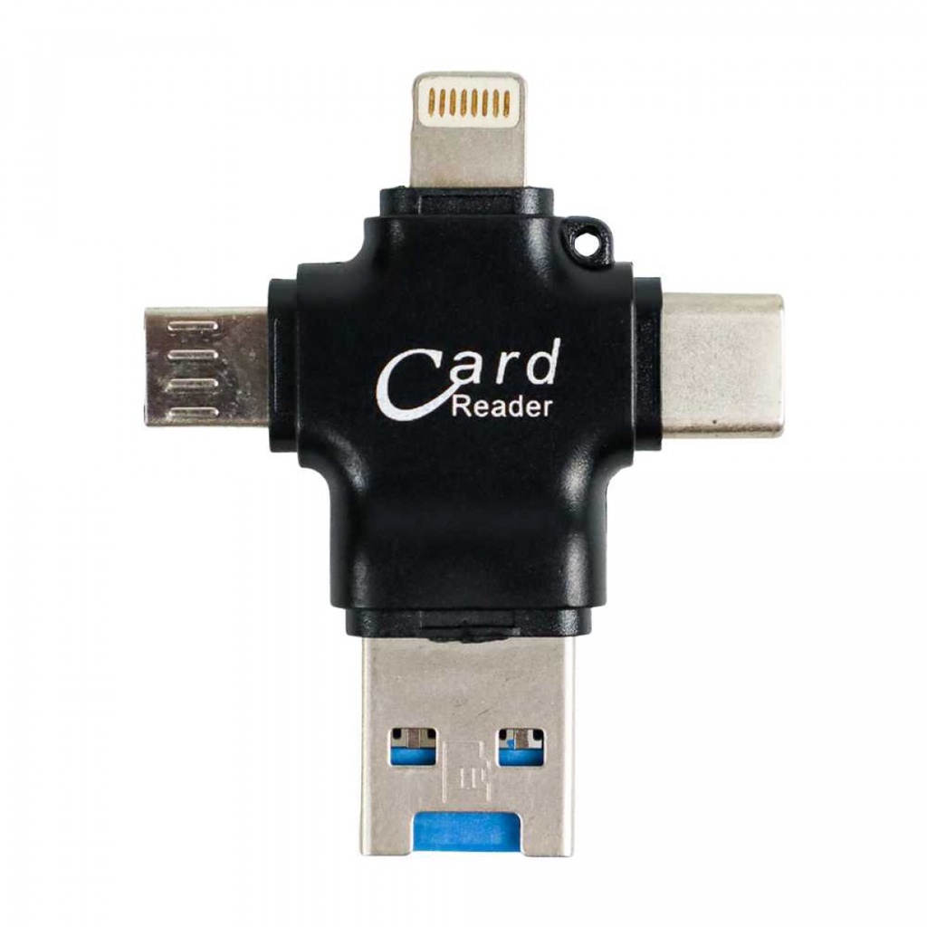 Pembaca Micro SD OTG Card Reader 4 Plug Lightning Micro USB Type C