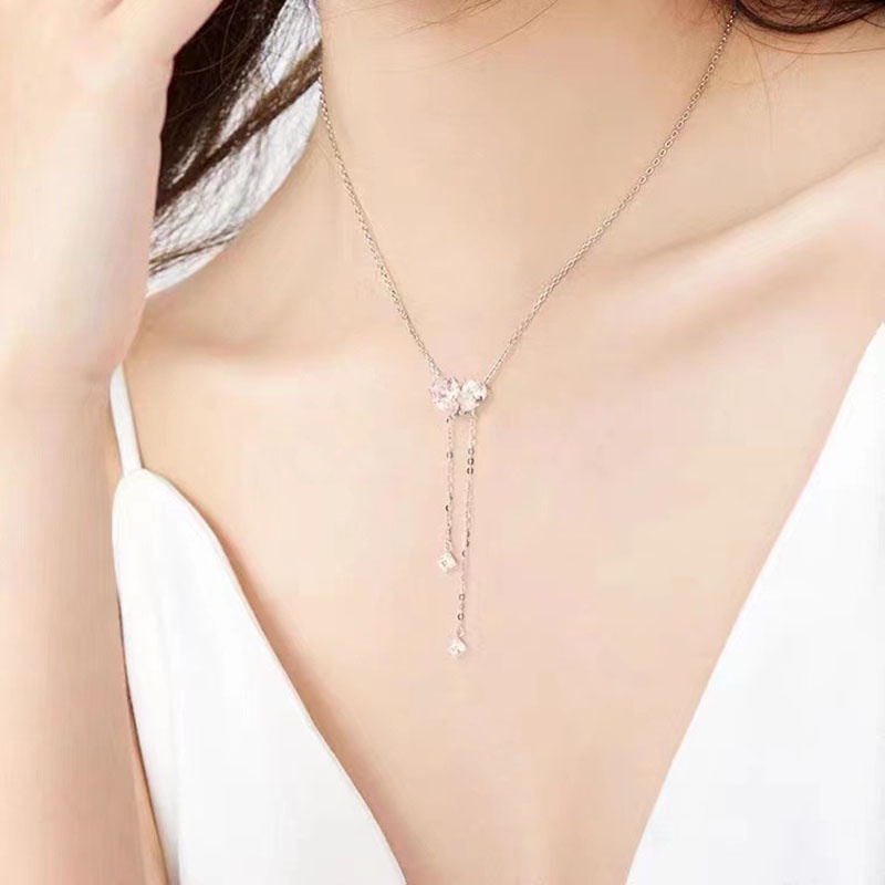 Fashion Alloy Rhinestone Water Drop Geometric Necklace for Girl