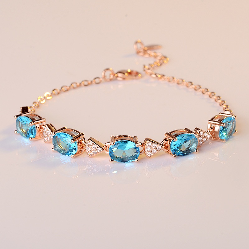 Goldkingdom Aksesoris Perhiasan Fashion Ready Stock Desain Kreatif Swiss Blue Topaz Gelang Perak Disepuh Silver Lapis Emas Asli Kadar 375 Putih 18 K Rose Gold Jewelry.