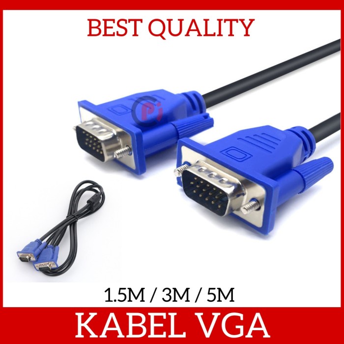 Kabel VGA Male to Male Untuk Proyektor Monitor Panjang 1.5 3 5 Meter