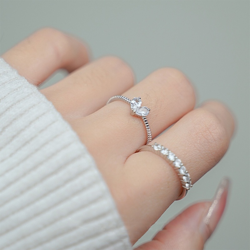 Papaozhu Chic Perak Bersinar Manik-Manik Kristal Cinta Hati Cincin Untuk Wanita Perempuan Mewah Berkilauan Peach Jari Manset Rings Engagement Finger Accessories