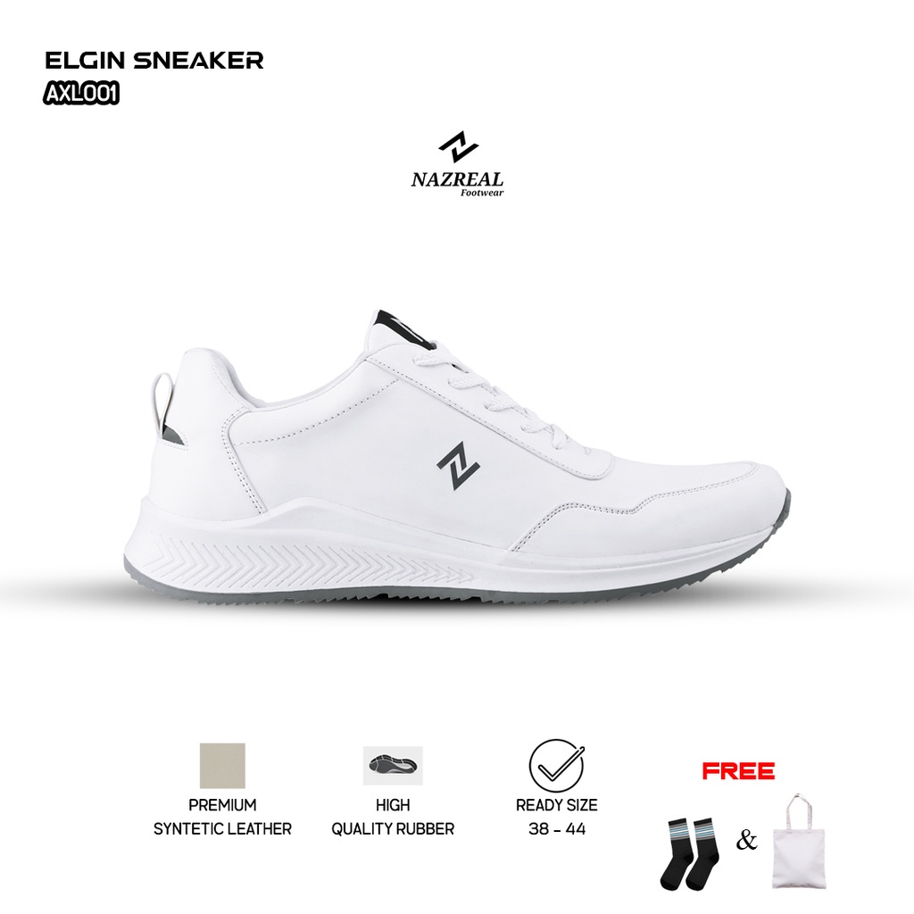 NAZ - ELGIN Sepatu Sneakers Putih Polos Pria Casual Sepatu Olahraga Sport Original bisa COD