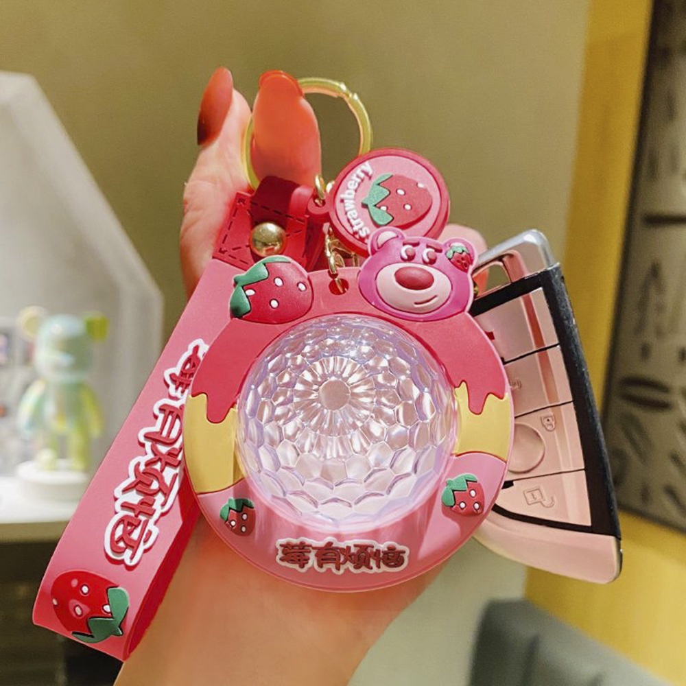 Strawberry Bear Gantungan Kunci Tas Ransel Proyekable Pendant Proyeksi Warna Warni Light Pink Car Key Chain