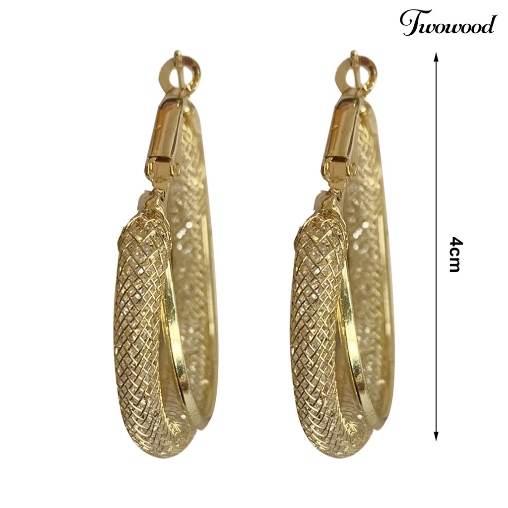 Twowood 1pasang Anting Wanita Bersinar Berlian Imitasi Tidak Teratur Electroplating High Gloss Berdandan Geometris Temperamen Wanita Anting Hoop Untuk Perjamuan