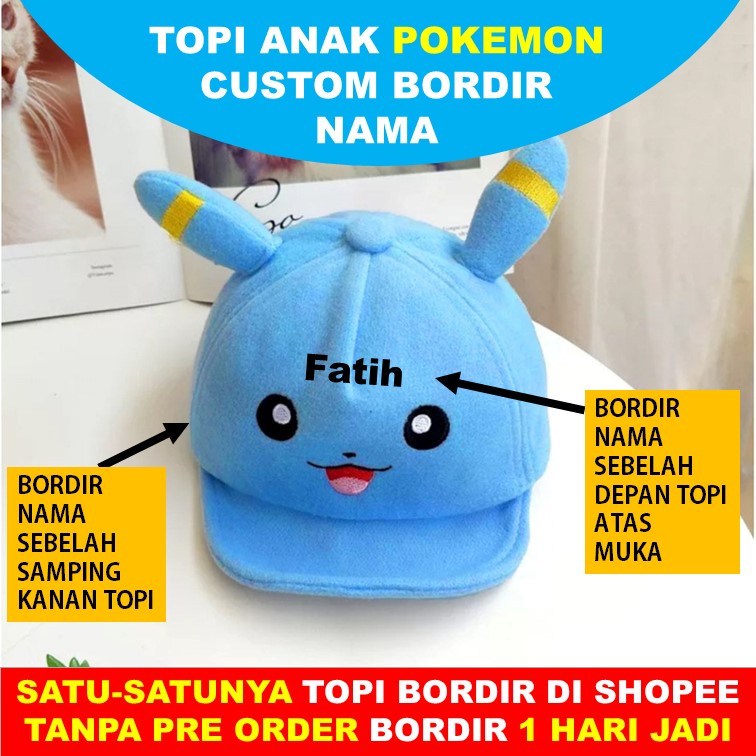 Topi anak pikachu lucu Topi pokemon anak Bordir Nama Custom