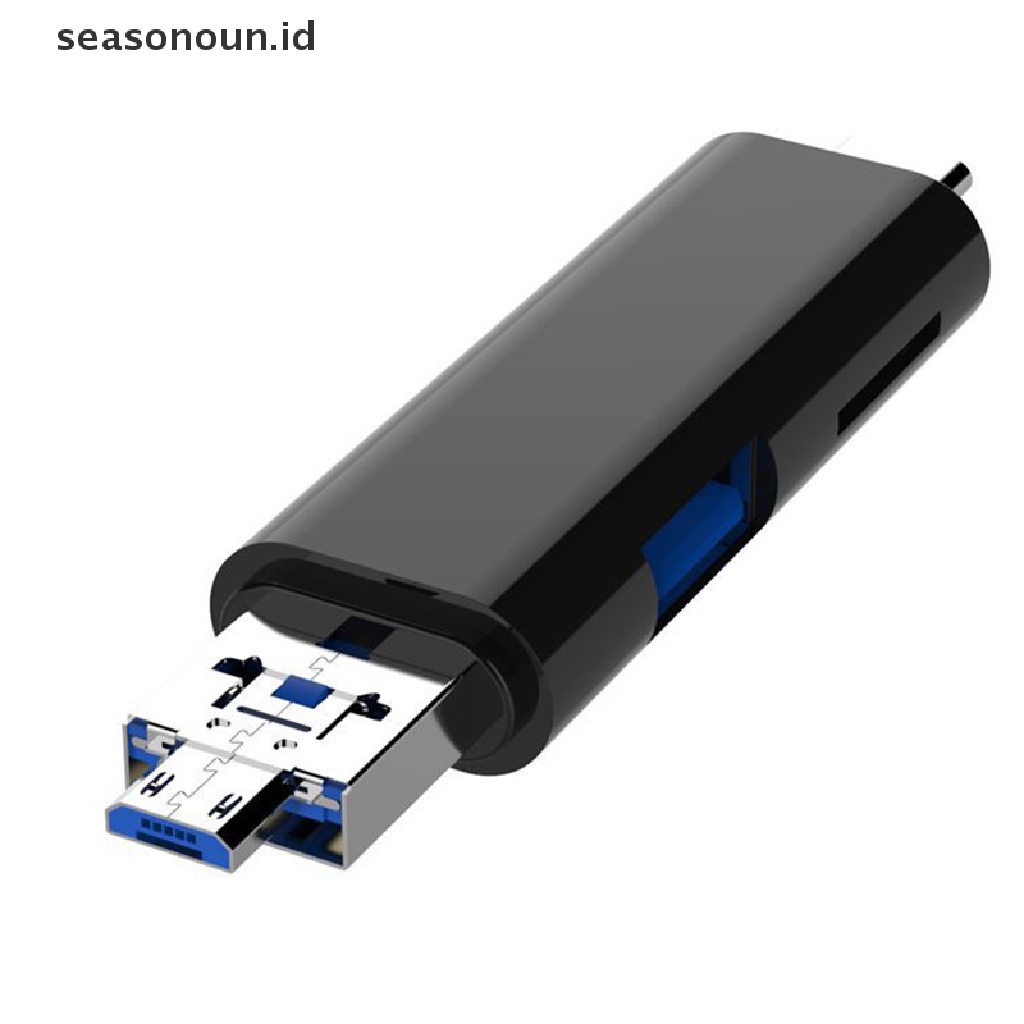Seasonoun Telepon Ekstensi Komputer Header Aksesoris Adaptor Pembaca Kartu OTG Universal Kecepatan Tinggi 5in1 Usb 2.0 Tipe C/Usb/Micro Usb/Tf/SD Memory Card Reader.