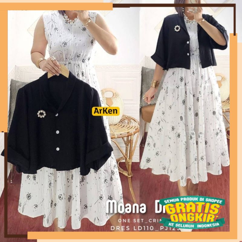 SERIES RAMADHAN RAYA 2023 (( READY )) MOANA FEBBY DRESS SET ROMPI ORI BY ARKEN - SEVITA MIDI DRESS L