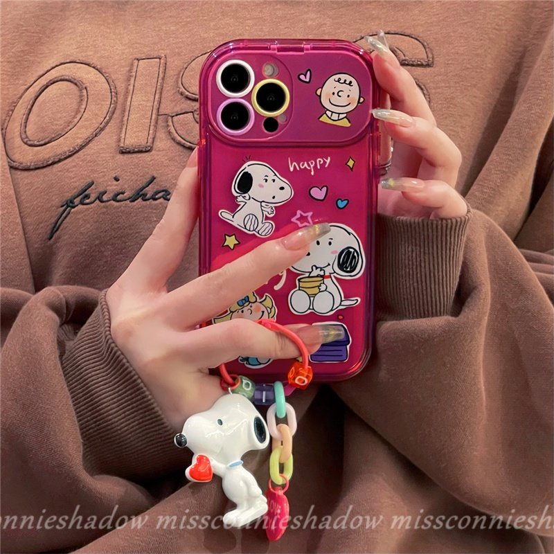 IPHONE Casing Cermin Make Up Flip Merah Mawar Kreatif Kompatibel Untuk Iphone11 14 13 12 11 Pro MAX 7 8 Plus XR X XS MAX SE 2020 Kartun Snoopy Charlie Brown Mirror Shockproof Soft Case