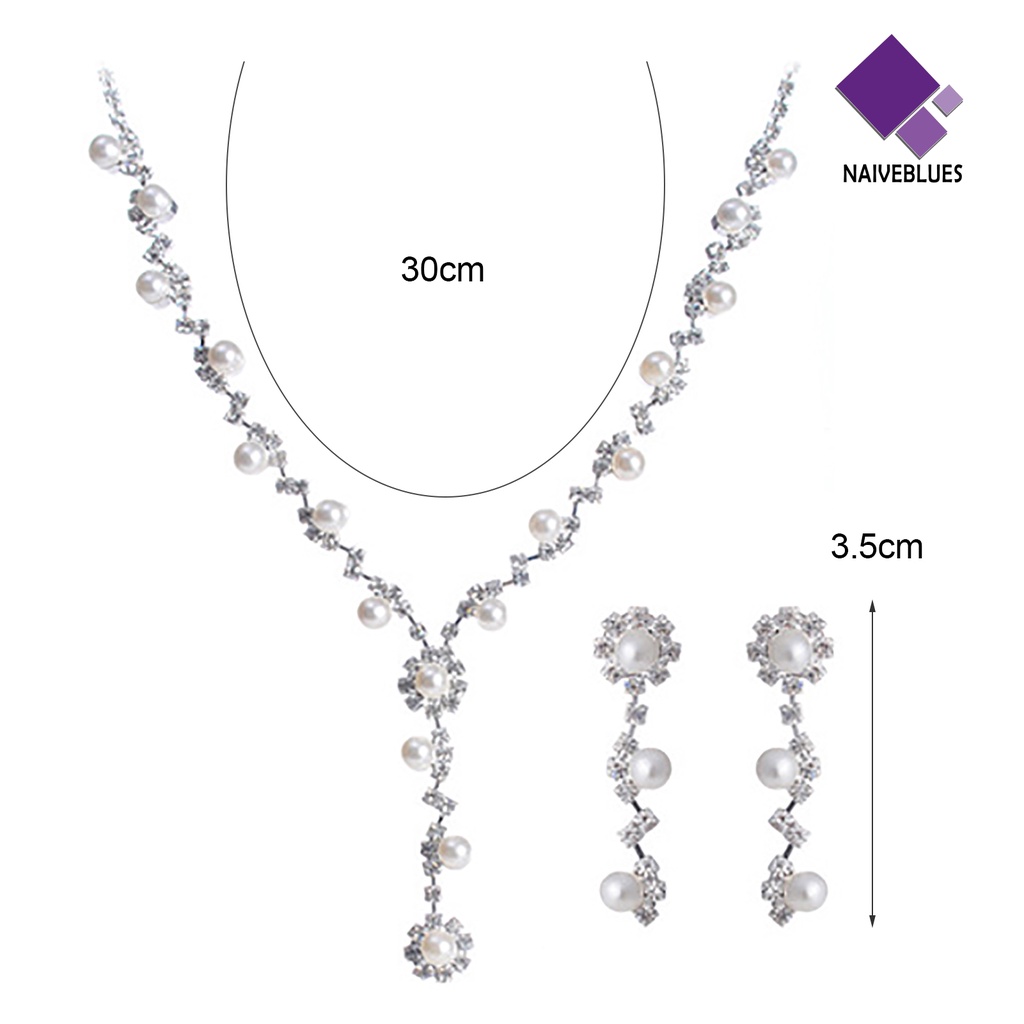 Naiveblue &gt; 3Pcs Set Perhiasan Kalung Mutiara Dekorasi Hadiah Anniversary Choker Kalung Anting Set