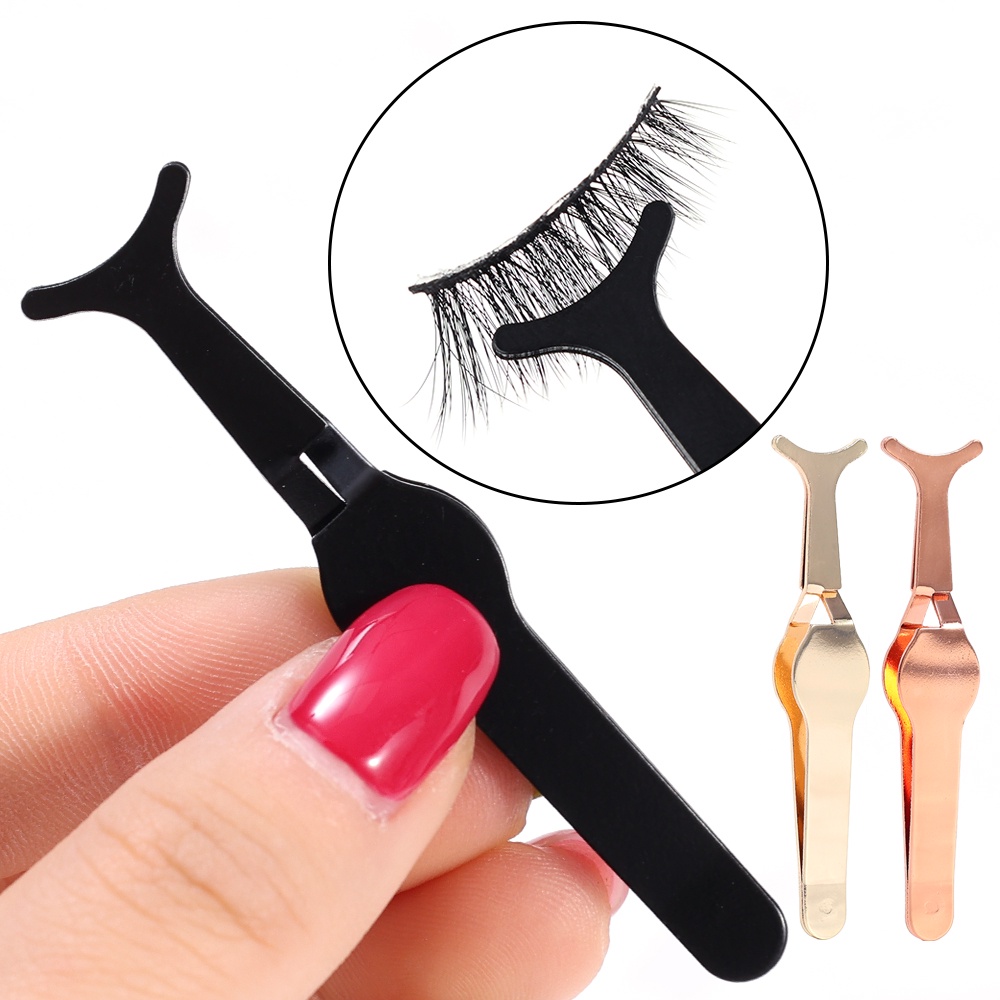 Kualitas Tinggi Stainless Steel Penjepit Bulu Mata Palsu Portabel Fake Eyelash Aplikator Pinset Profesional Eyelash Extension Tambahan Klip