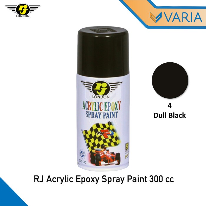 RJ London Acrylic Epoxy Spray Paint 300 cc Dull Black 4 Cat Semprot