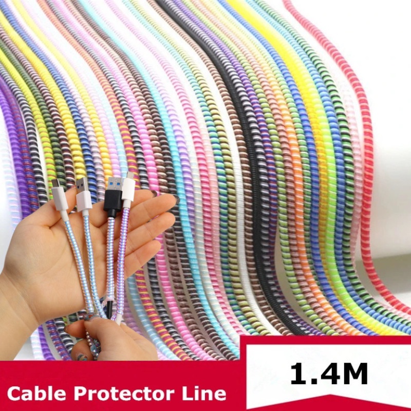 1.4 M Bungkus Data Line Dekorasi Winder Ponsel Kabel Line Manajemen Alat Universal Laser Warna Spiral Pengisian Kabel Pelindung Tali Lembut TPU Reusable Multicolour