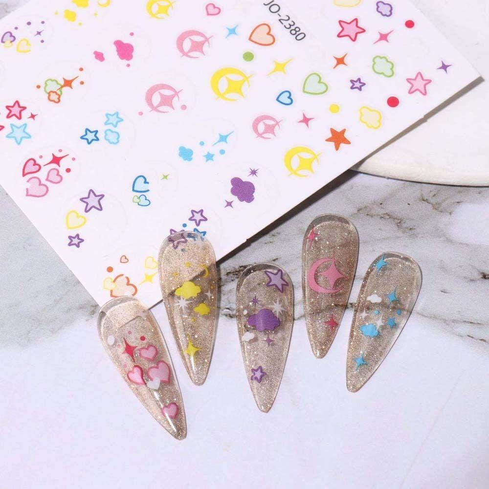 AUGUSTINA Agustina Stiker Kuku Hati Fashion Jepang Nail Art Cinta Hati Ikatan Simpul Bintang Hiasan Kuku