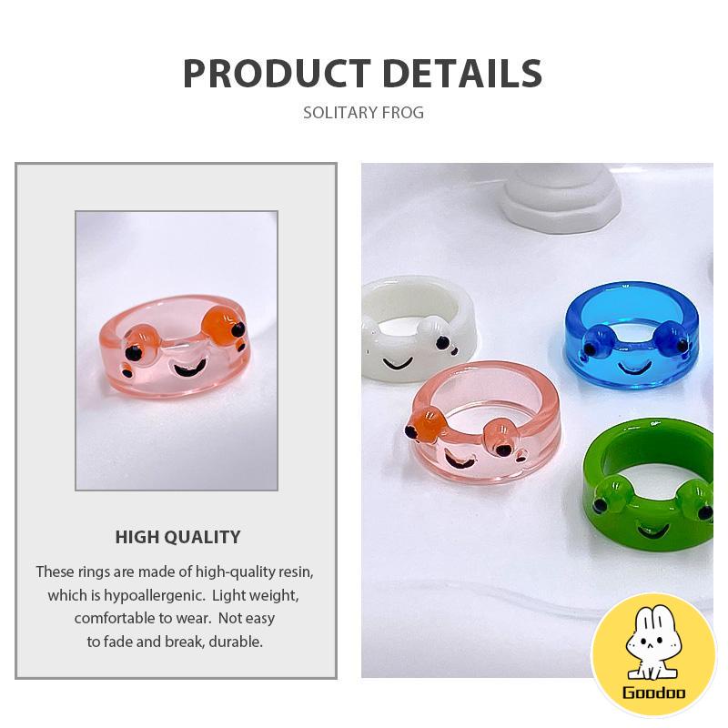 Katak Resin Cincin Warna-warni Kepribadian Hewan Kartun Cincin Jari Lucu -Doo