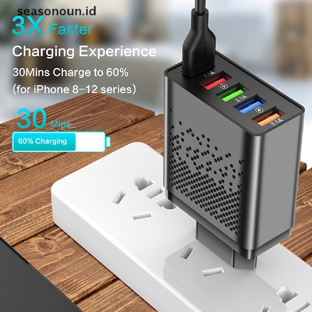 Seasonoun 1Pcs Adaptor Charger Usb Fast Charger Adaptor Kepala Cas Telepon 5-Port.