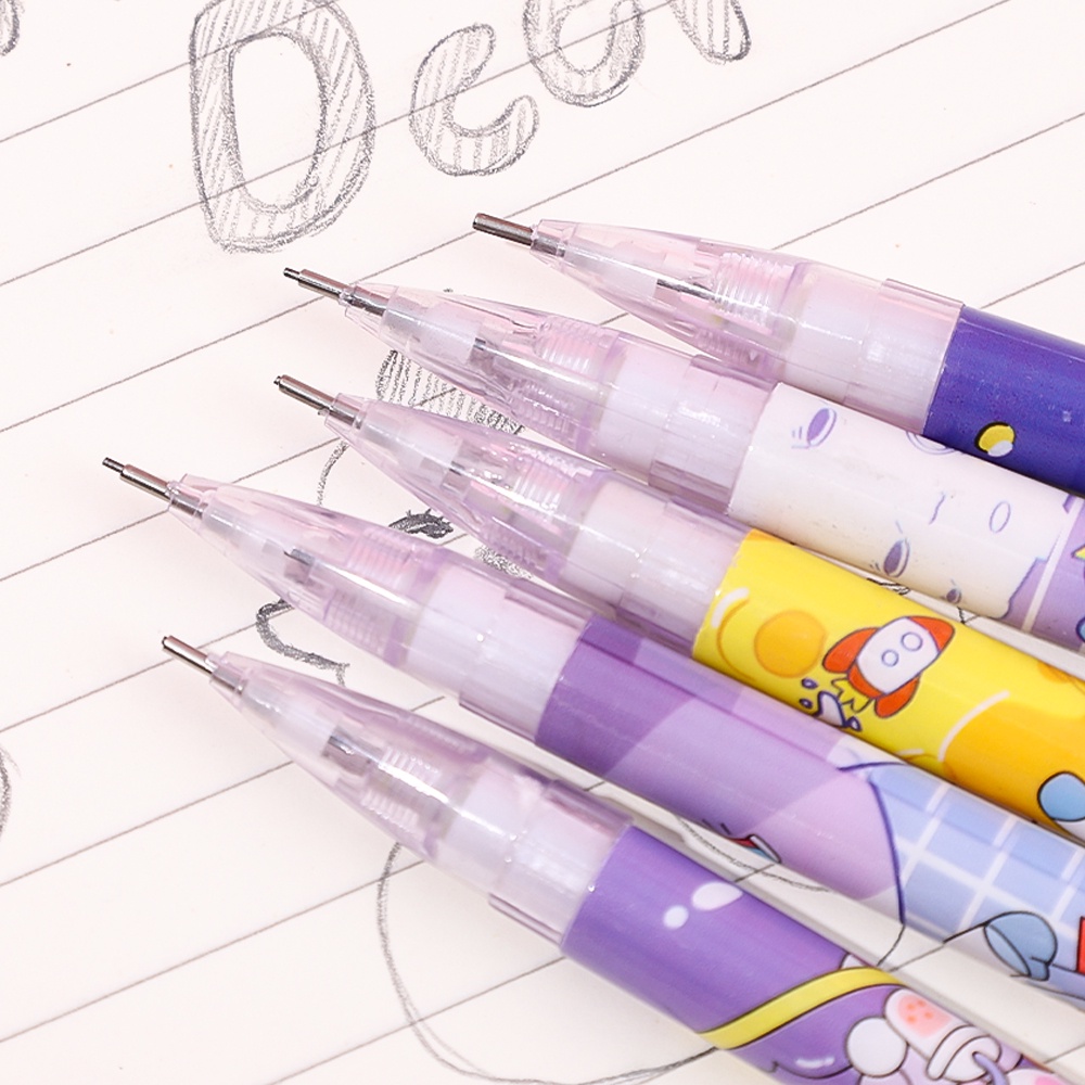 0.5mm Hitam Pensil Refill Tanda Tangan Pulpen Kreatif Kartun Ungu Planet Pensil Otomatis Multifungsi Gambar Siswa Tekan Pensil
