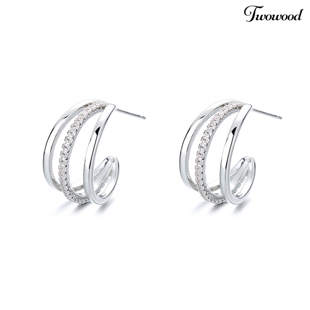 Twowood 1pasang Stud Earrings Ear Wrap Piercing Shiny Minimalis Multiple Hoops Indah Electroplating Dekorasi Hypoallergenic Berlian Imitasi Tindik Cakar Anting-Anting Perhiasan Aksesori