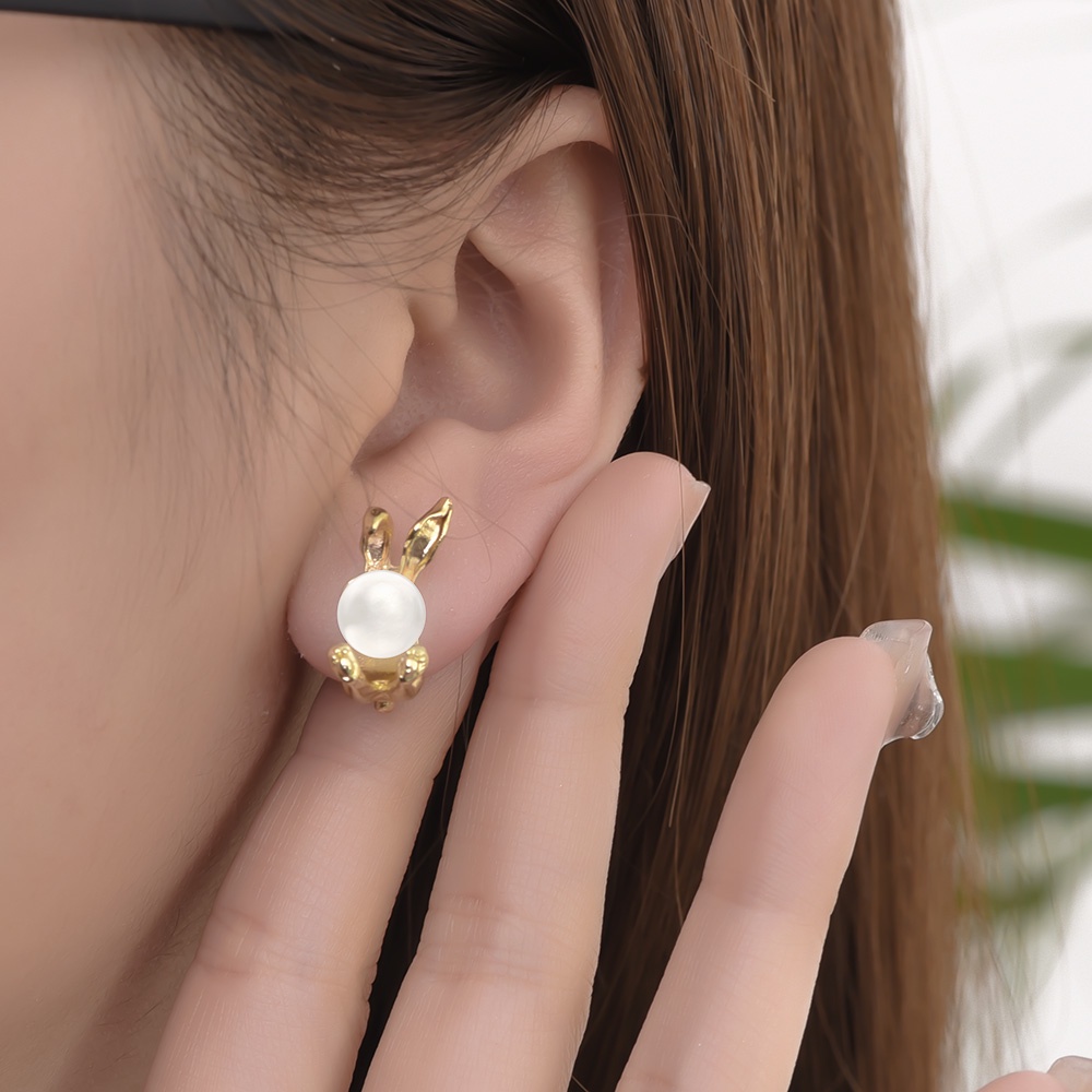 Korea Style Pearl Rabbit Stud Earrings Elegan Pesta Pernikahan Telinga Perhiasan Aksesoris Gadis Studs Earrings Fashion Menjuntai Earrings Premium Faux Pearl Earrings