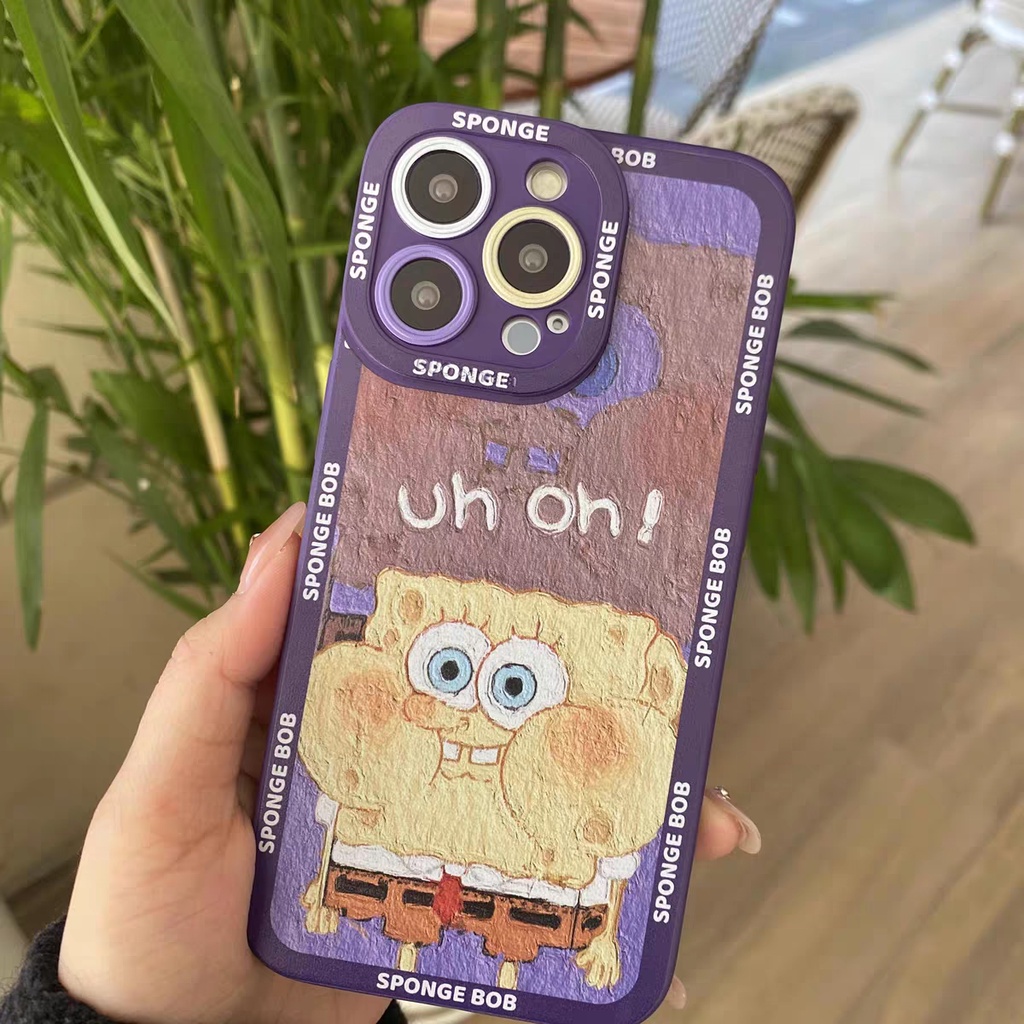 IPHONE Ins SpongeBob SquarePants Pola Cocok Untuk Iphone14 14pro 14plus 13 13pro 13prm iPhone12 7Plus 8Plus Xr XS 13 Pro Max Empat Sudut Casing Ponsel Tahan Guncangan