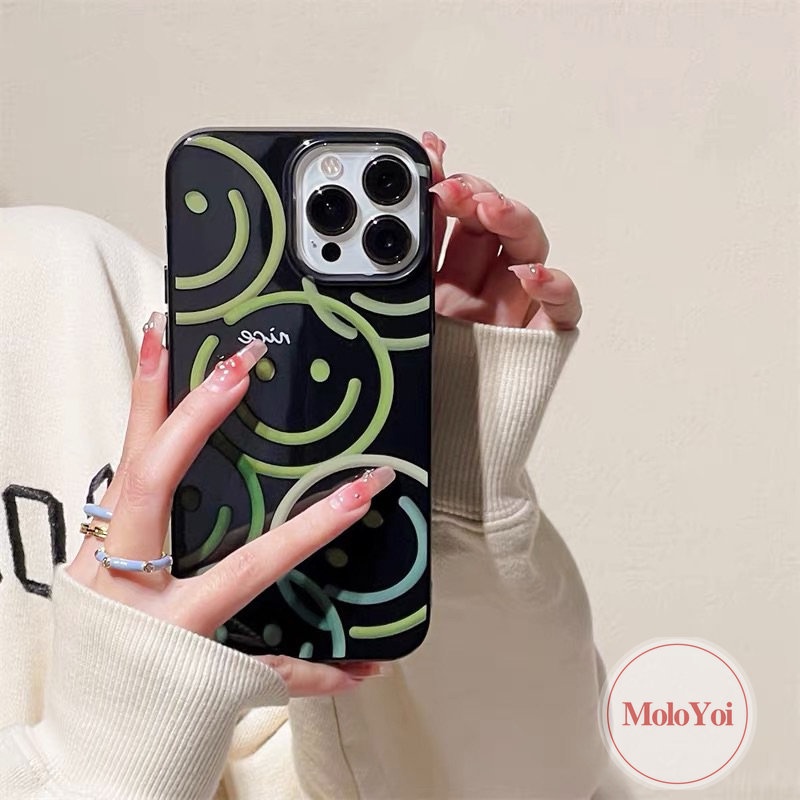 IPHONE Casing Ponsel Kompatibel Untuk Iphone14 13 11 12 Pro Max7 8 Plus XR 7plus X XS Max SE 2020 Imut Love Hati Kartun Pink Cherry Smiley Shockproof Glossy Halus Keren Hitam Soft Cover