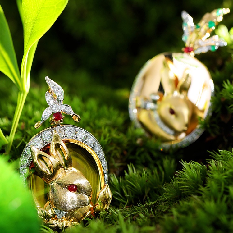 Goldkingdom Fashion Perhiasan Aksesoris Ready Stock Emas Asli Kadar 375 Koin Kelinci Kalung Baru Mewah Industri Berat Plating Emas Asli Kadar 375 18k Zodiak Kelinci Liontin Perempuan