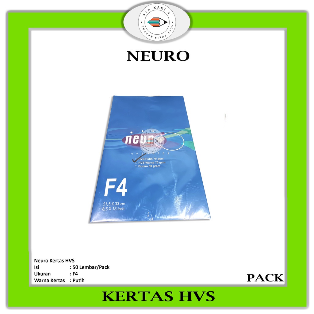 

NEURO - Kertas F4 HVS Putih - Paket Hemat - 1 Pack = 50 Lembar