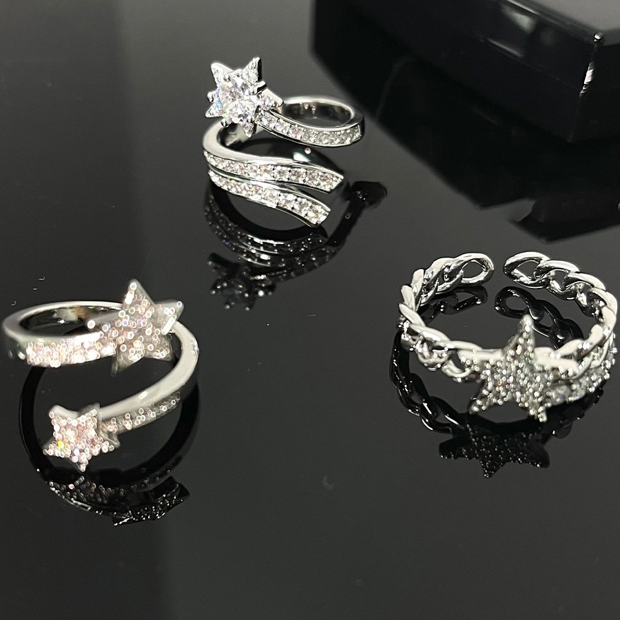 Y2k Berlian Bintang Berujung Lima set Cincin Cincin Tiga Potong set Disesuaikan Desain Ceruk Perempuan