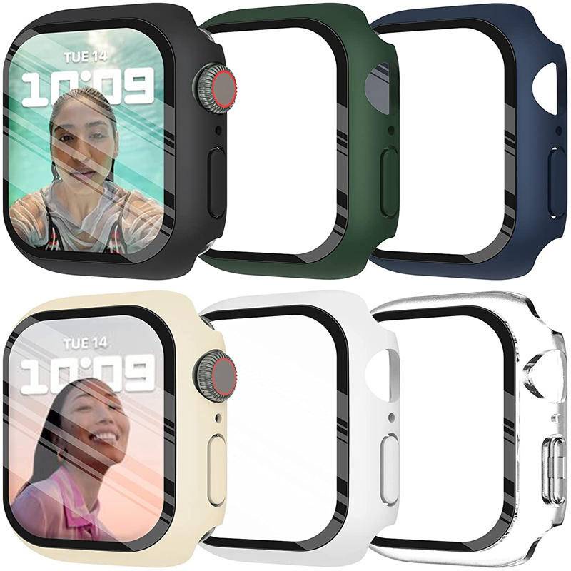 Kaca+case Untuk Apple Watch Serie8 7 SE 6 5 4 3 2 1 iWatch Case 45mm 44mm 41mm 40mm 38mm 42mm Bumper Pelindung Layar+Cover Watch