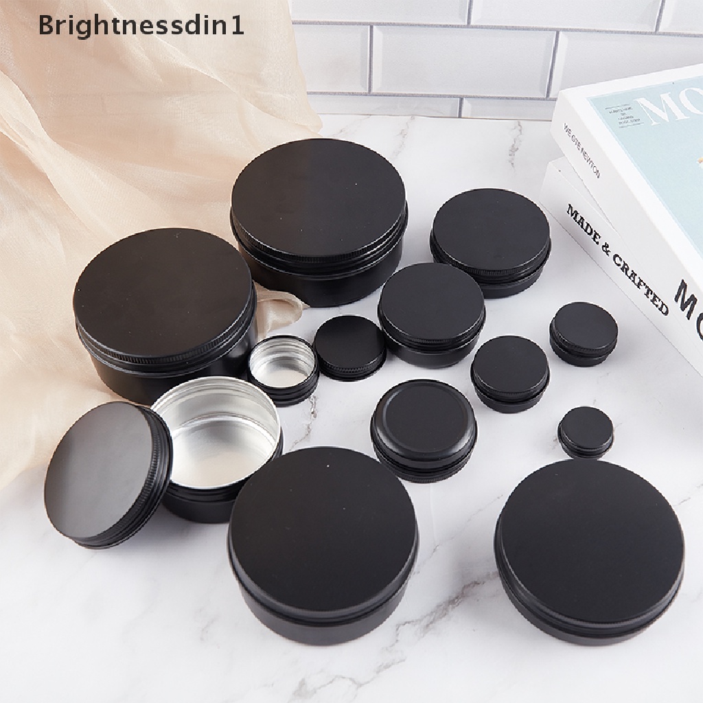 [Brightnessdin1] Hitam Kosong Bulat Aluminium Kotak Metal Tin Kaleng Cream Kosmetik Diy Isi Ulang Jar Butik