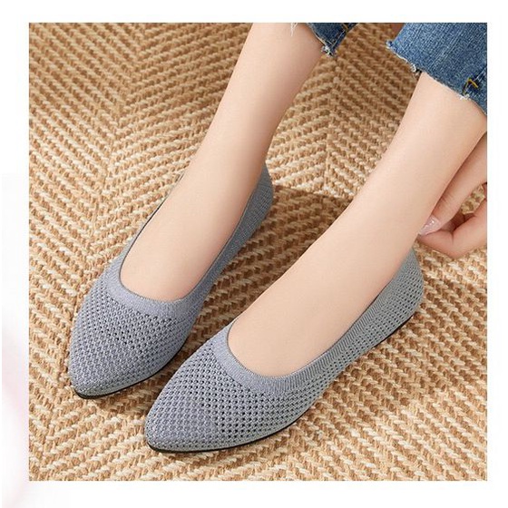 GROSIRTAS &quot;FREEBOX&quot; TG1653 Flatshoes Wanita Import Sepatu Kerja Flyknit Jaring Polos Kekinian