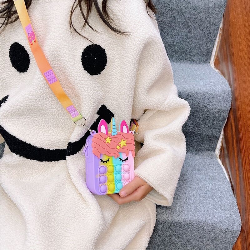 Tas Jelly Pop it Selempang Anak Perempuan Sling Bag Rubber Motif Unicorn