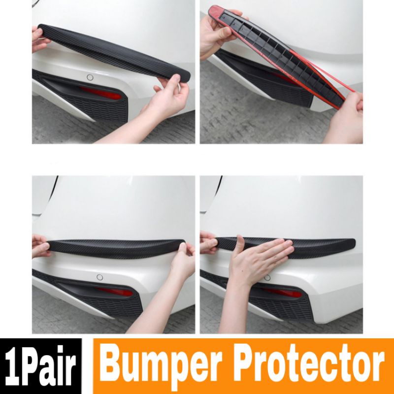 2pc Car Bumper Guard Protector 3d Carbon Rubber Mobil Accessories