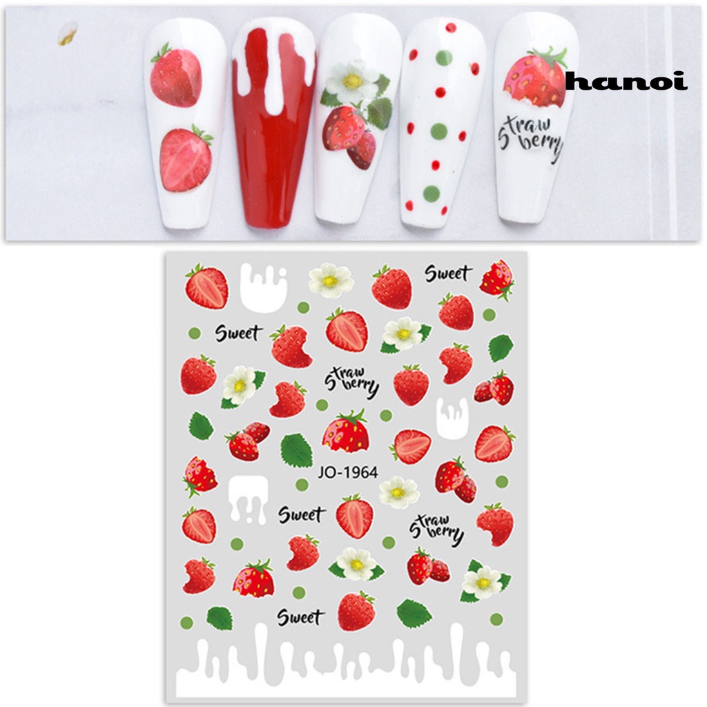 Hi Stiker Kuku Pola Indah Warna Vibrant Perekat Diri Ultra-Tipis Kuat Lengket Dekoratif 6gaya Strawberry Cherry Buah Bertema Nail Art Decal Perlengkapan Kuku