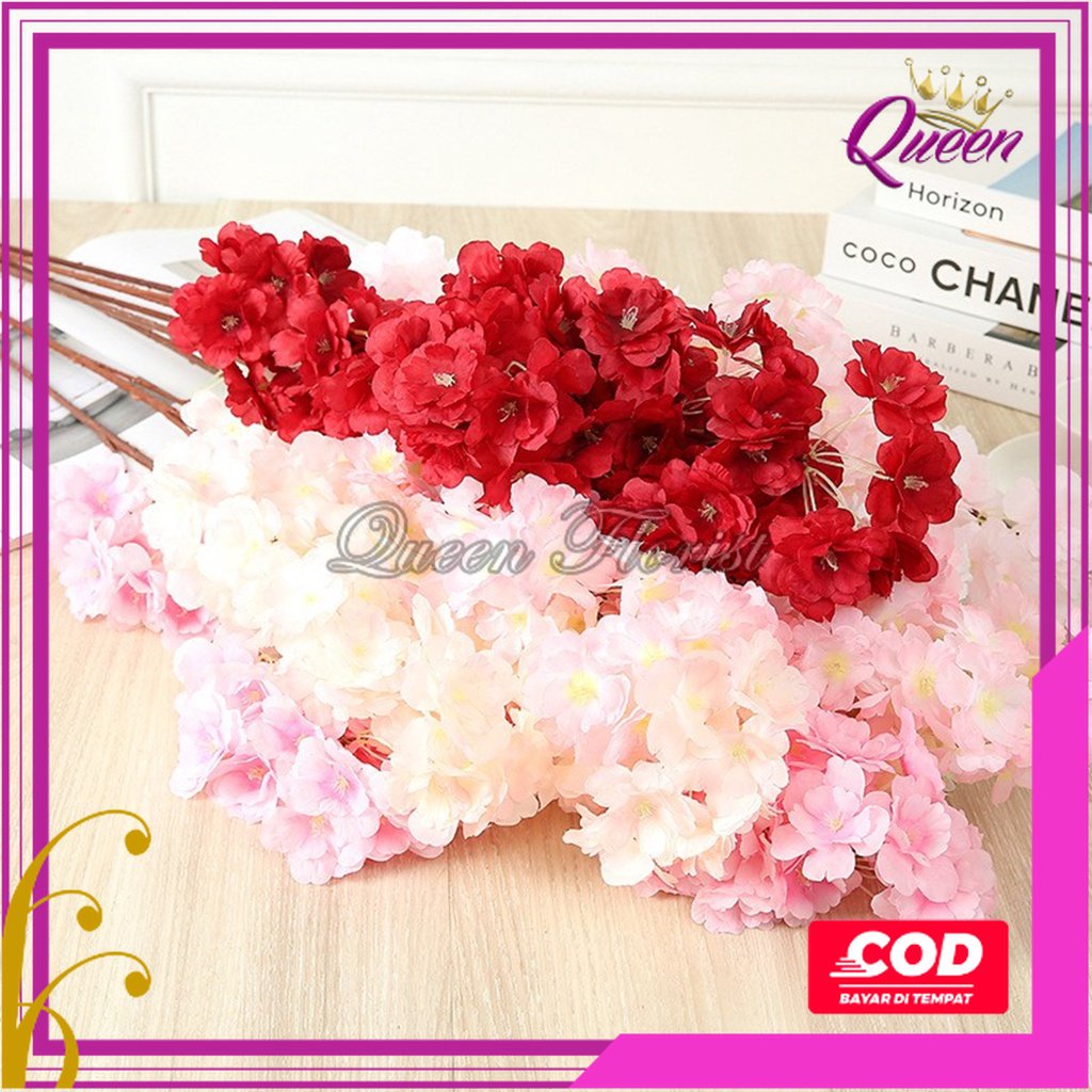 Bunga Cherry Blossom Artificial Panjang 1 Meter  - Bunga Dekorasi Sakura Plastik Mei Hua Imlek