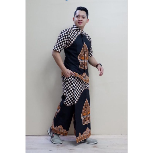 Setelan Celana Sarung Batik Pria Dewasa Kemeja Lengan Panjang Pendek Baju Koko Muslim Modern Motif W