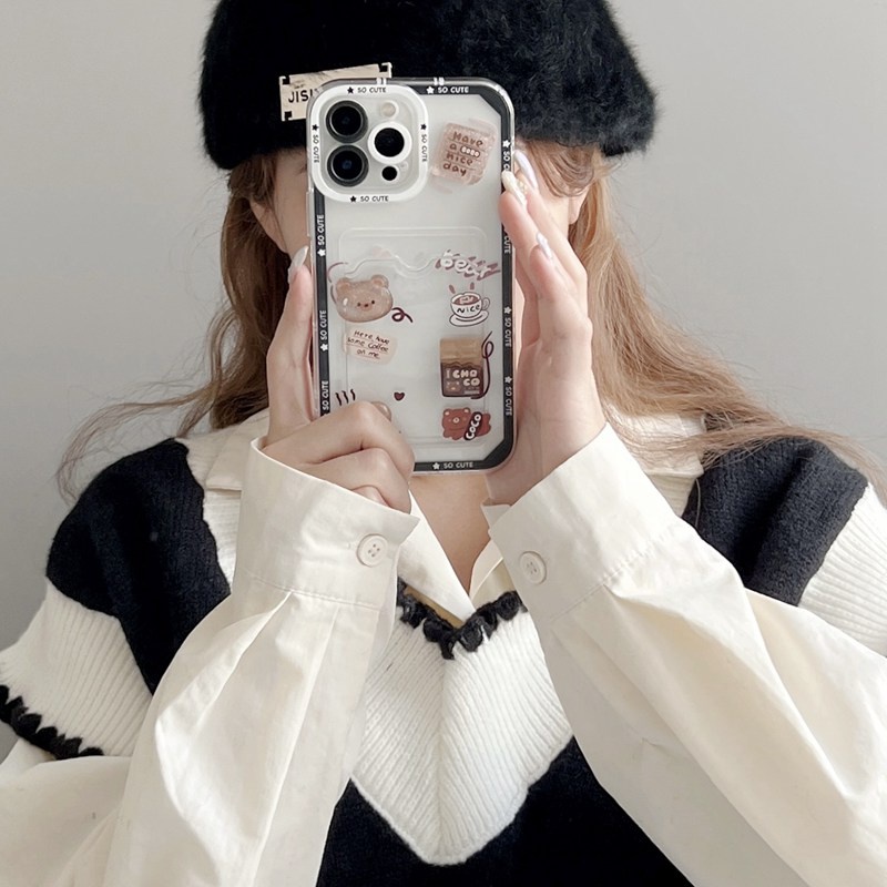 3D Sweet Bread Bear Doll Soft Case HP iP iPhone 11 12 13 14 Pro Max 7 8 + Plus SE 2020 X XR SE 2020 XS Max FTD Clear Card Bag Casing Apple