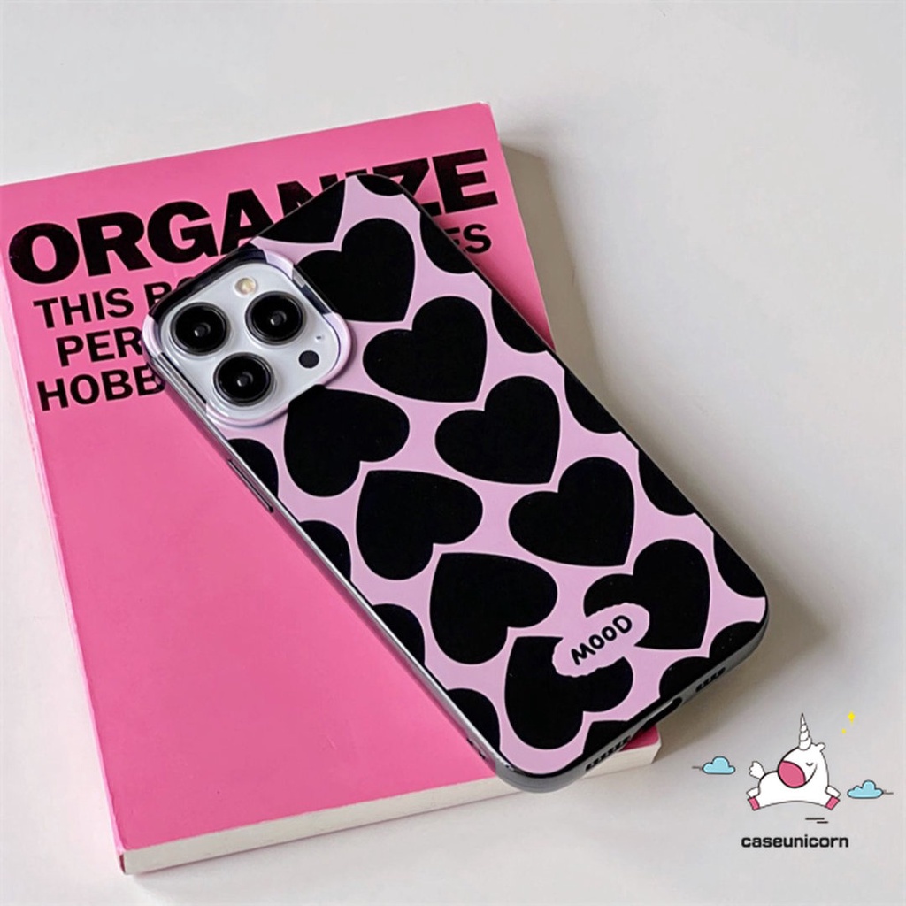 Casing Ponsel Glossy Kompatibel Untuk IPhone 14 Pro Max11 12 13 Pro Max7 8 Plus XR X XS Max SE 2020 Kartun Lucu Graffiti Cinta Hati Shockproof Halus TPU Lembut Kotoran Tahan Cover