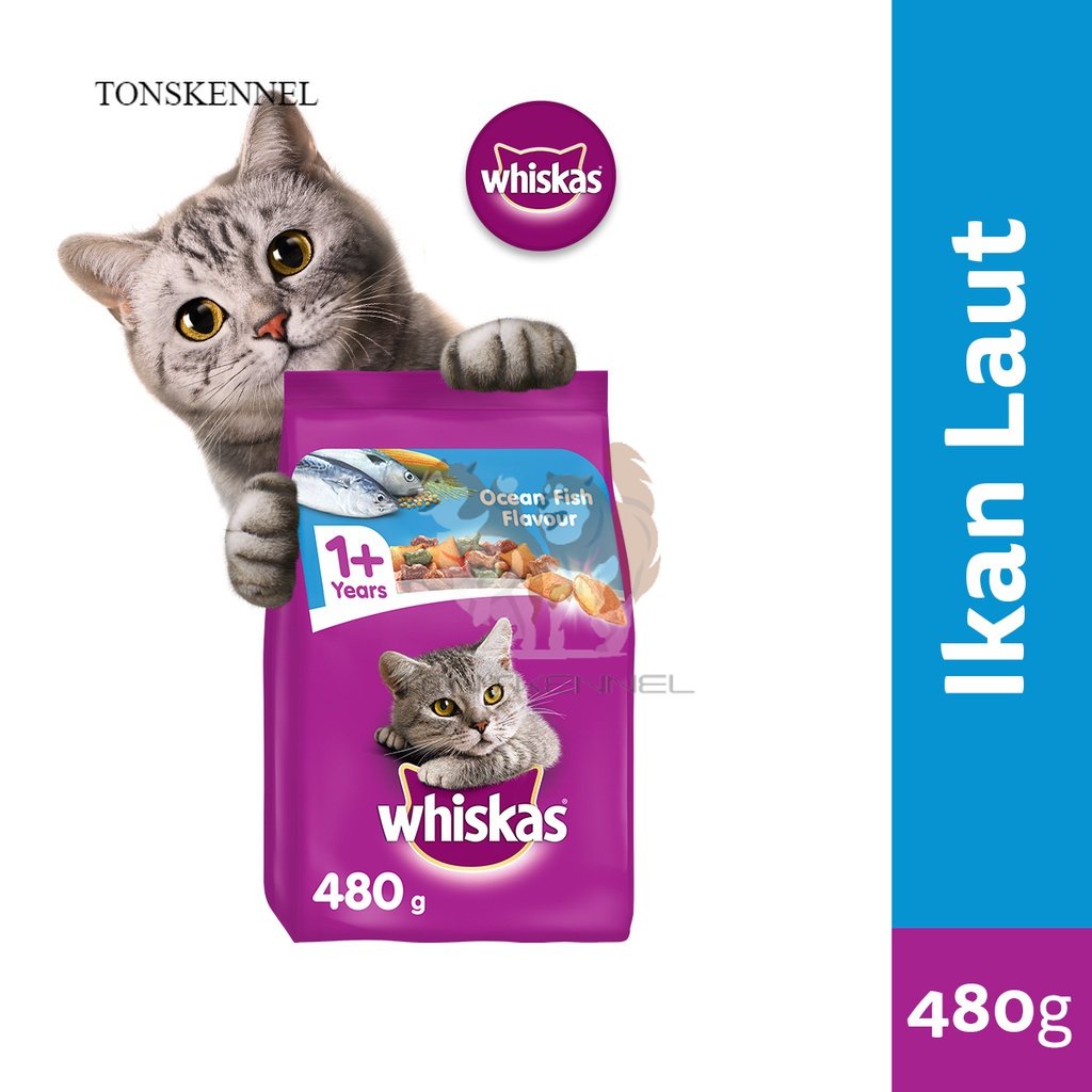 WHISKAS Makanan Kucing Kering 480gr 480 gr Tuna Ocean Fish Mackerel Chicken Adult Dry