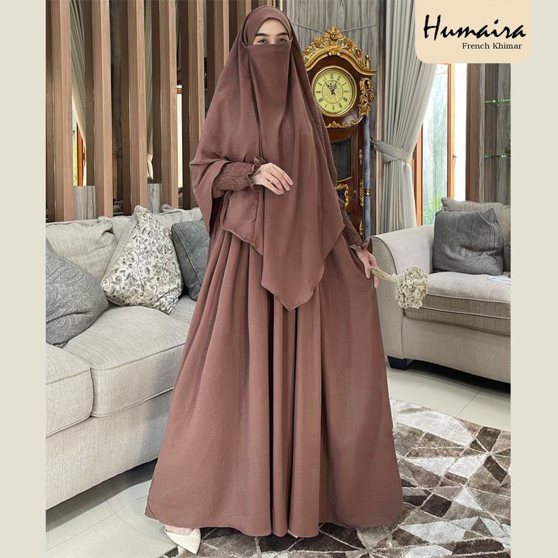 Abaya Luxury CRINKLE Zaenab Abaya Abaya Set French Khimar Gamis Kaftan by Humasyari Navy Hitam  / Ab