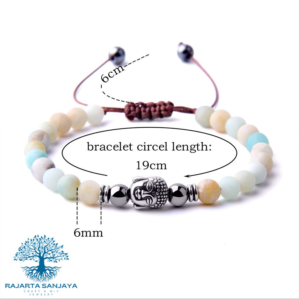 Gelang Ku Rajut Shambala Amazonite Indian Grey Jasper Buddha Double Knot