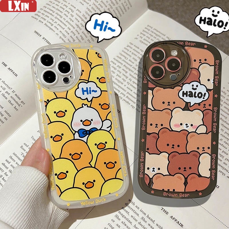 IPHONE  Soft Case Iphone14 14 Pro MAX 11 Pro 11 Pro Max12 12 Pro 12 Pro MAX 13 Pro MAX X XR XS MAX 6S 7 8 Plus SE 2020 Salam Beruang Coklat Bebek Kuning Motif Lebat Sarung Telepon