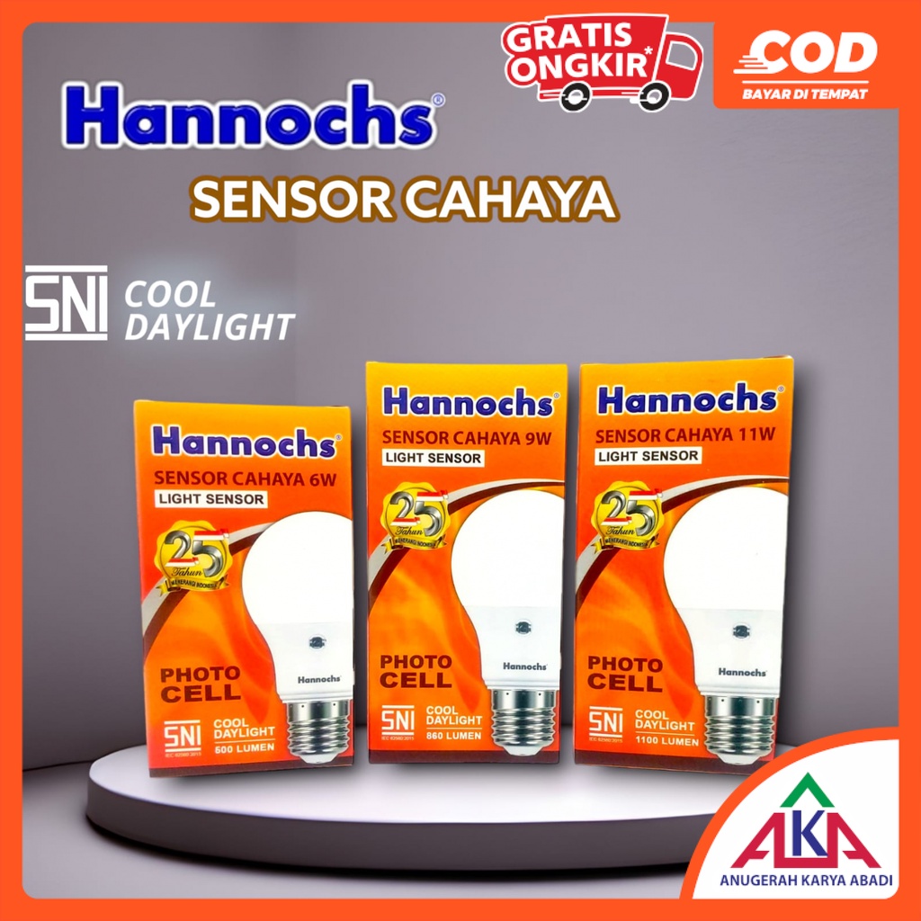 Bohlam Lampu LED HANNOCHS LIGHT SENSOR 6 / 9 / 11 Watt SNI Photo Cell Sensor Cahaya