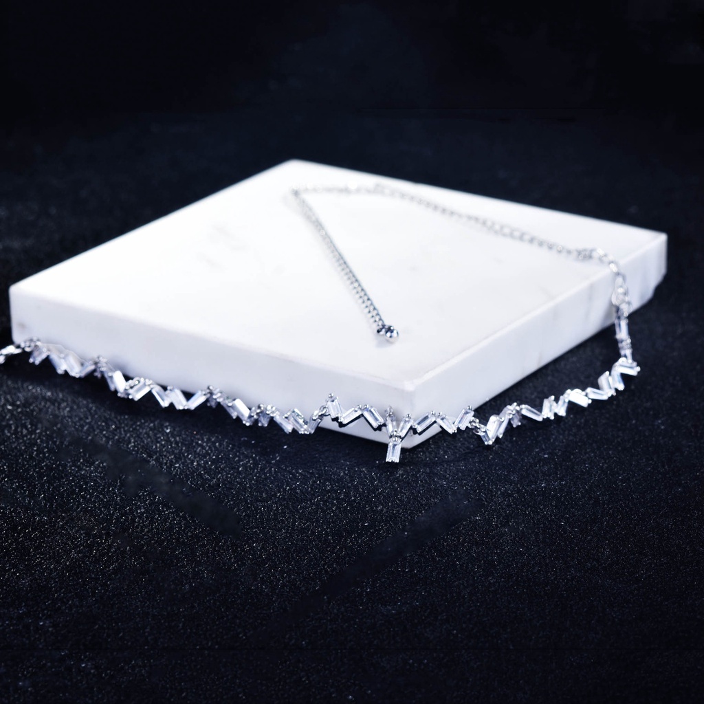 Goldkingdom Fashion Perhiasan Aksesoris Ready Stock Ins Angin Tidak Teratur Mikro-Hias T Persegi Zirkon Kurva Gelombang Leher Rantai Klavikula Gadis Kerah Kalung