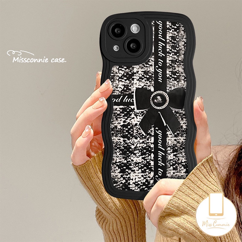 Casing Redmi A1 12C 10 9A 9T 9 10A A1+10C 9C NFC POCO X3 NFC Pro M3 Redmi Note 11 11s 8 9 10 10s 11Pro 9s 10Pro Max Mi 11T Pro Motif Houndstooth Retro Bow-Knot Bergelombang Edeg Sarung