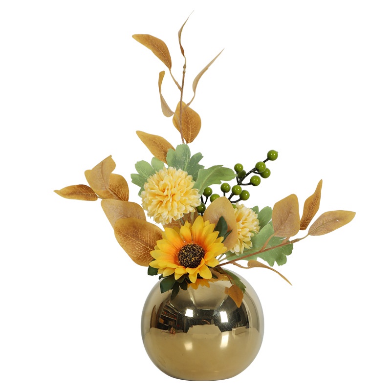 ღ Plating Emas Bola Keramik Vas Seni Hidroponik Vas Nordic Style Pot Bunga Dekorasi Rumah Ornamen Kerajinan Hadiah Meriah Hidup dekorasi Kamar